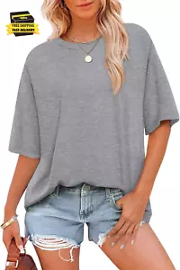 Summer Tops for Women 2025 Short Sleeve Shirts Dressy Casual Crew Neck Tshirts F - Picture 1 of 6