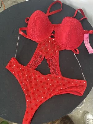 Black Fushia Secret Lace Red Lace W/Rhinestones 3X Sexy Lingerie Nightie - Image 1 of 4