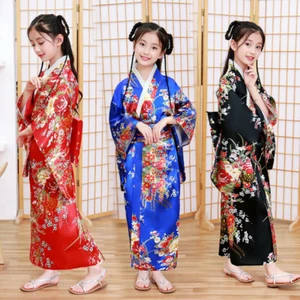 Chinese Traditional One Piece Kimono Child Silk Dress Kid Summer Gown - Picture 1 of 24