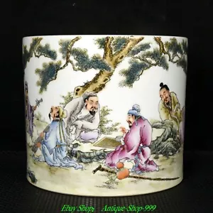 Jarrón lápiz con pincel de porcelana rosa con marca Qianlong Famille para gente jugar ajedrez - Imagen 1 de 9