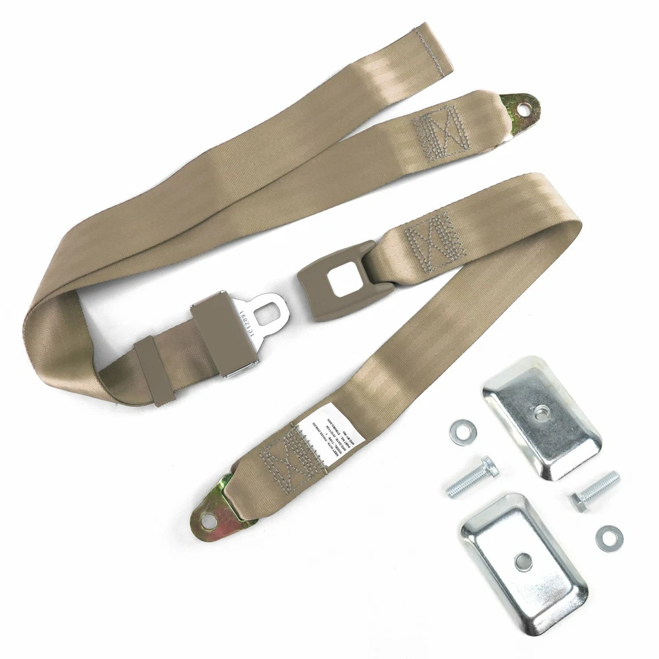 Cinturón de seguridad de regazo con hebilla estándar bronceado de 2 pt con herrajes de placa plana Foto 1 de 1