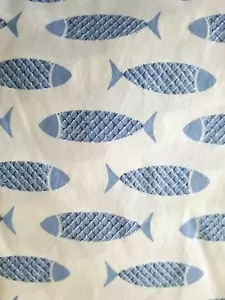 Nautica Bed Sheets Woodblock Fish Blue Two Fitted Two Flat Sheets No Pillowcases - Picture 1 of 5