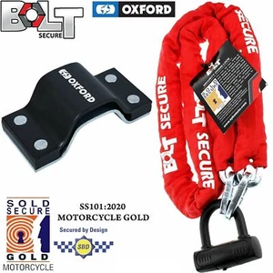 1.0M CHAIN LOCK MOTORCYCLE SOLD SECURE BOLT + OXFORD ANCHORFORCE ANCHOR BUNDLE - Picture 1 of 9