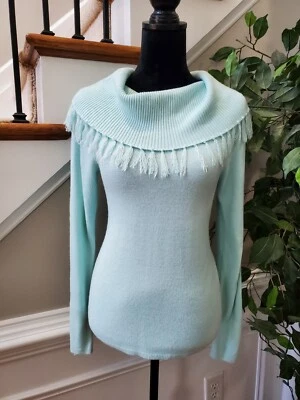 VTG Crystal Kobe Blue 100% Acrylic Long Sleeve Cowl Neck Knit Sweater Size S Foto 1 de 4