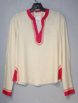 NEW Lucky In Love Off White Ivory Long Sleeve Shirt V-Neck Women SMALL Mesh NWOT - Image 1 of 4