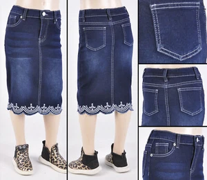 New Little Girls Denim Skirt basic pockets embroidery bottom #RK-77227 - Picture 1 of 4