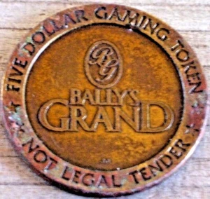 $5 1988 VINTAGE SLOT TOKEN FROM BALLY'S GRAND CASINO ATLANTIC CITY - Picture 1 of 2