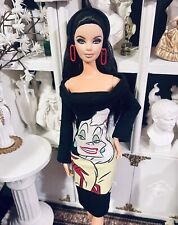 OOAK Fashion Doll size Chic Cruella Deville Cocktail Dress Ensemble! Last One!
