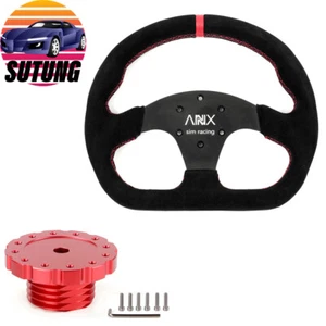 Suede Leather Steering Wheel+Red Hub Adapter For Thrustmaster T500/T300/TS-PC/TX - Picture 1 of 12