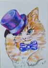 Aceo Cat Drawing Watercolor Pencil By The Author Original Not Print