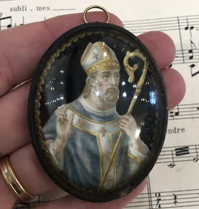 Rare Antique French Reliquary Ex Voto Saint Eloi / Eligius under Glass c1880 - Picture 1 of 4