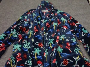 Chubbies Robe Men's One Size Flamingos Cocktails Neon Lights Print Fleece Belted - Picture 1 of 6
