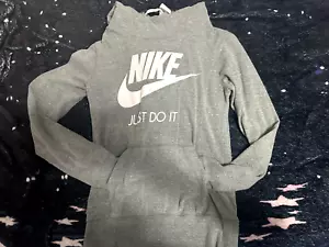 Sudadera con capucha para mujer Nike Just Do It gris manga larga talla pequeña - Imagen 1 de 6