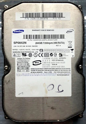 80GB Samsung SP0842N IDE Hard Disk Drive HDD 7200rpm/2M/PATA Fully Test, Working - Image 1 of 3