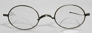 Silver antique bifocal eyeglasses 1 wire temple panama on back of nose bridge - Picture 1 of 12