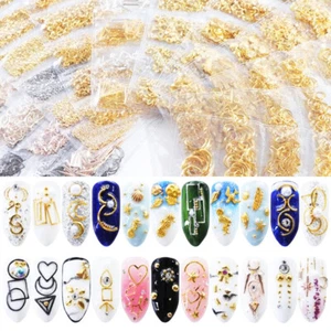 3D Rhinestone Metal Frame Nail Art Decoration Gold Nail Rivet Studs Manicure - Picture 1 of 14