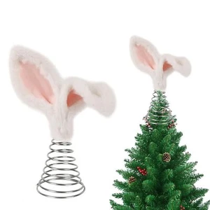 3.6x10.4 inch Easter Tree Topper Furry Easter Bunny Ears Tree Top with Metal ... - Picture 1 of 6