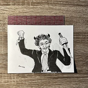 Opera d’arte a matita e inchiostro - Joel Osteen 5”x7” disegno carta tecnica mista - Foto 1 di 1