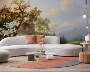 Blue Sky Rural Landscape with Large Trees Wallpaper Murals Vintage - Picture 1 of 9