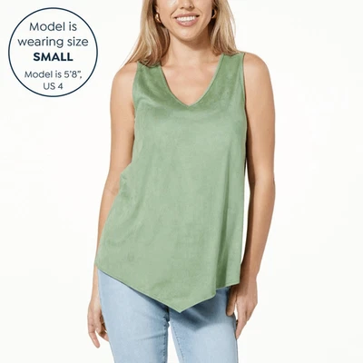 Camiseta sin mangas DG2 by Diane Gilman imitación gamuza cuello en V en albahaca verde talla 2X nueva con etiquetas Foto 1 de 4