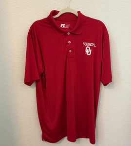 Oklahoma University OU Sooners Russell Red Short Sleeve Polo Shirt Mens Large - Picture 1 of 6