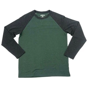 Orvis Activewear T-Shirt Mens M Green Color Block Crew Raglan Sleeve Stretch - Picture 1 of 12