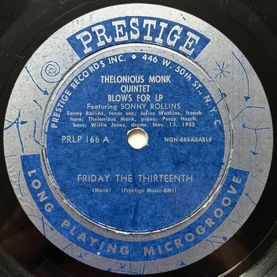 Thelonious Monk Quintet Blows for LP Prestige PRLP 166 Original 10″ Vinyl Only - Image 1 of 2