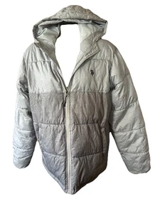Polo Ralph Lauren Mens Heather Gray Packable Puffer Hoodie Jacket Color Block L - Picture 1 of 7