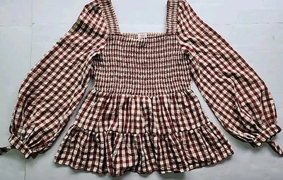 Hailey & Co Gingham Check Prairie Peasant Shirt Gypsy Womens Size L Blouse Boho - Image 1 of 4