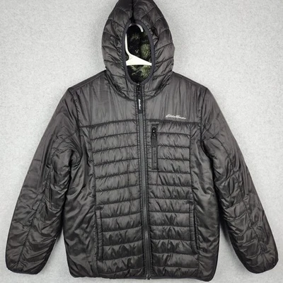 Chaqueta acolchada negra con capucha reversible Eddie Bauer para niños M 10/12 Foto 1 de 4