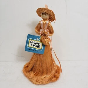 Create a Craft Abaca Doll With Hat 8" VTG Hair Style Foam Body Bristle Hair - Picture 1 of 7