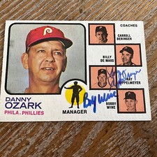 Autographed  1973 PHILLIES  coaches  card w/ BOBBY WINE & RAY RIPPELMEYER