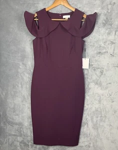Vestido Vaina Calvin Klein Berenjena Mujer Hombro Frío Talla 8 Púrpura - Imagen 1 de 12