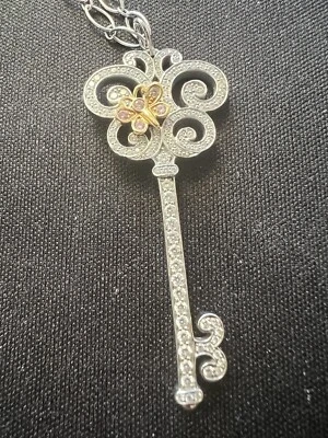 Tiffany & Co платиновый очаровательный бабочка подвеска розовый/белый ключ с цепочкой $11k RT - Изображение 1 из 4