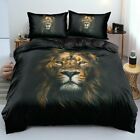 3D Lion Quilt Cover Sets Black Linens Bed Pillow Sham King Queen Super King