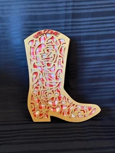 Pioneer Woman Boot Cutout Wall Decor Decoration Spring 2021 Red Gingham Rose New - Picture 1 of 2