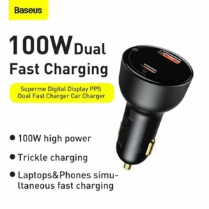 Baseus 5A 100W/30W Quick Charge QC 4.0 QC3.0 Dual USB, USB A Type C Car Charger - Picture 1 of 11