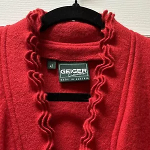 Chaqueta De Colección Geiger Pura Nueva Lana Roja Manzana Austria Triple Volantes - Imagen 1 de 6