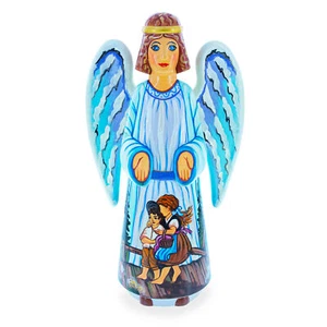 Kinder Schutzengel handgeschnitzt Massivholz Figur 10 cm - Bild 1 von 4