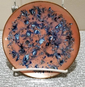 Vtg FLO SANDERS Studio Art ENAMEL On Small COPPER PLATE Abstract Design Signed - Picture 1 of 7