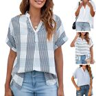 Short Sleeve V-Neck T-Shirt,Women s Casual Loose Striped Shirts Blouses