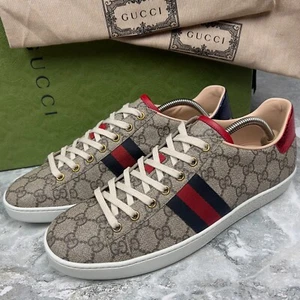 Gucci ACE GG Supreme Canvas Python Sneakers Beige Leather 10.5 US or 40.5 EUR - Picture 1 of 12