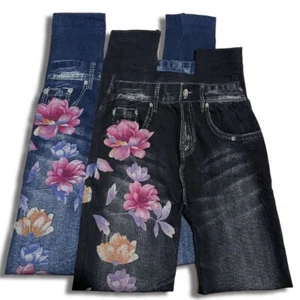 BRAND NEW 2-Pack ONE SIZE (XS-L) Blue & Black Jean Leggings - Picture 1 of 3