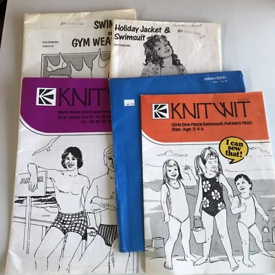 5 X Vintage Swimsuit Patterns Knitwit Designed by Vera Women's Men's Children's - Image 1 of 4