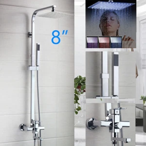 Set Rubinetto Doccia LED 8" Argento 3 Vie Testa Pioggia Valvola Miscelazione Rubinetti Spray Manuale - Foto 1 di 11