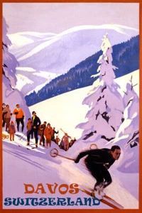 WINTER SPORTS DAVOS SWITZERLAND SKI DOWNHILL SKIING SNOWBOARDING POSTER REPRO - Picture 1 of 3