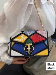 Frances bunte geometrische Design-Schultertasche - schwarz auf dem Rücken - vegane Geldbörse - Bild 1 von 3
