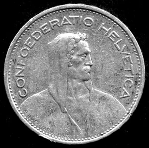 1932 Switzerland 5 Francs Silver Coin - William Tell - Picture 1 of 2