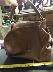 Adrienne Vittadini Pebble leather Zip Hobo shoulder bag Caramel Tan Bin 18 - Picture 1 of 5