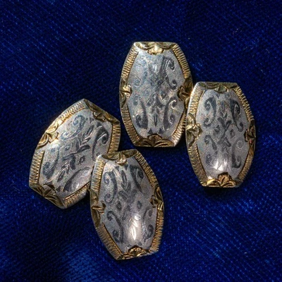 Antique Platinum & 14K Gold French Art Deco Cufflinks Solid YG Suiting 3.62g - Image 1 of 4